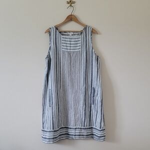 J Jill Love Linen Blue White Striped Sleeveless Shift Dress Size XL